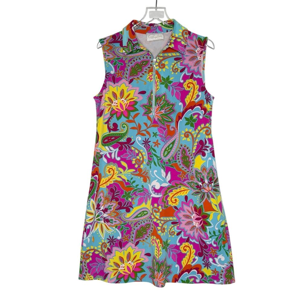 Cappagallo Sleeveless Mini Dress L Multicolor Floral Print Tropical Resort *flaw